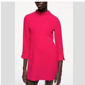 Valentine’s dress from Zara red/ Fuchsia Mini Dress With Button Shoulder.